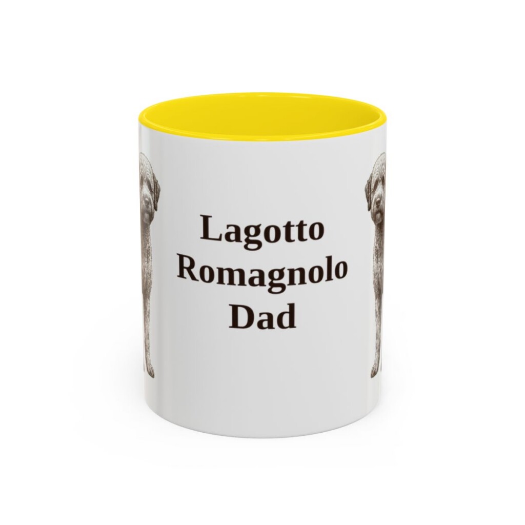 11oz-lagotto-romagnolo-mug-dad-yellow 11oz Lagotto Romagnolo Dog Dad Mug, Yellow, front view