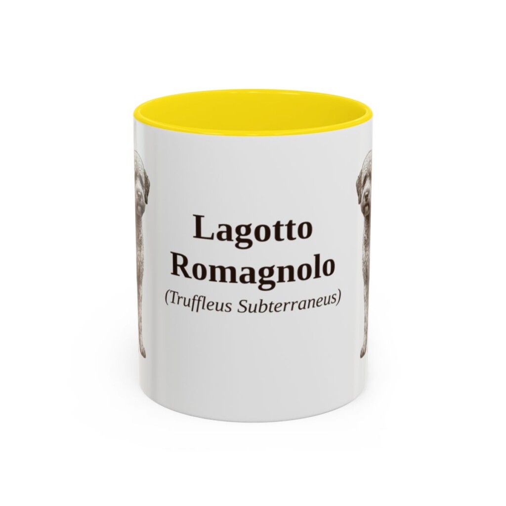 11oz Lagotto Romagnolo Latin Mug, Yellow, front view