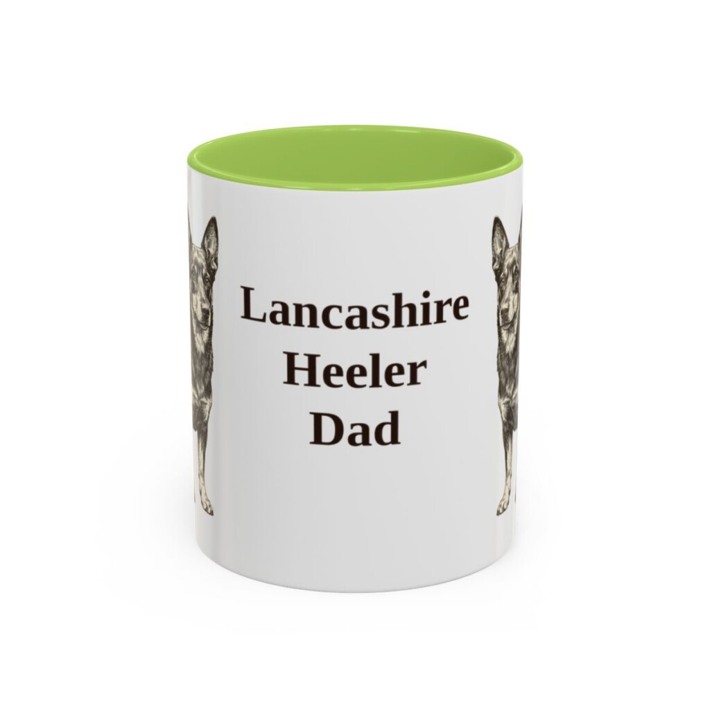 11oz-lancashire-heeler-mug-dad-light-green 11oz Lancashire Heeler Dog Dad Mug, Light Green, front view