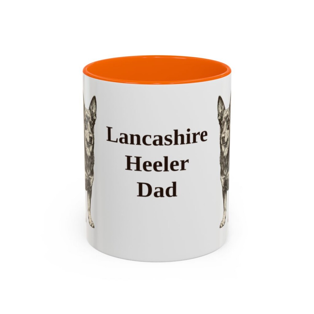 11oz-lancashire-heeler-mug-dad-orange 11oz Lancashire Heeler Dog Dad Mug, Orange, front view