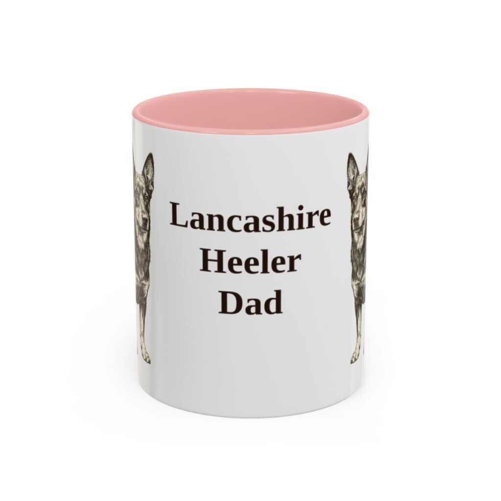 11oz-lancashire-heeler-mug-dad-pink 11oz Lancashire Heeler Dog Dad Mug, Pink, front view