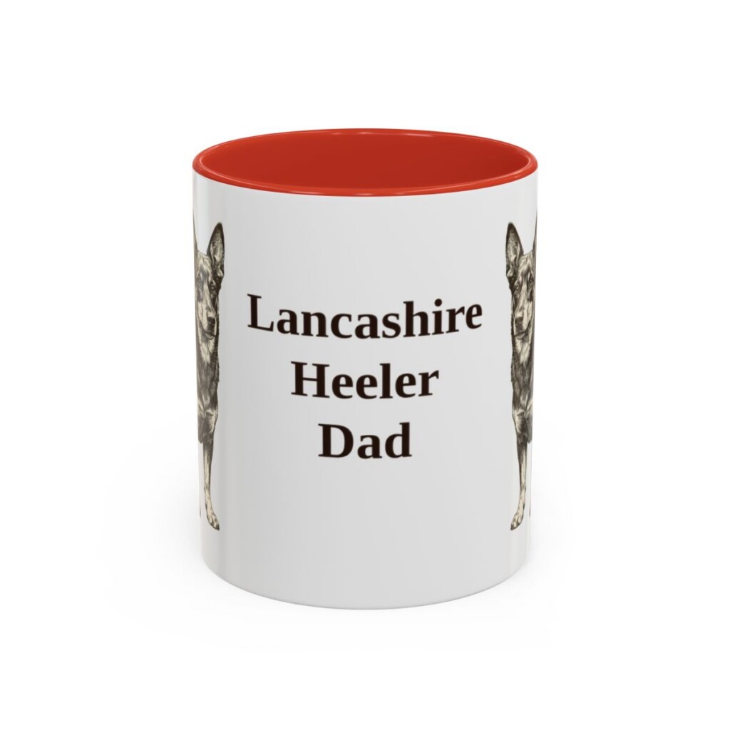 11oz-lancashire-heeler-mug-dad-red 11oz Lancashire Heeler Dog Dad Mug, Red, front view