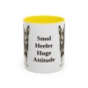 11oz Funny Lancashire Heeler Mug, Yellow, front view