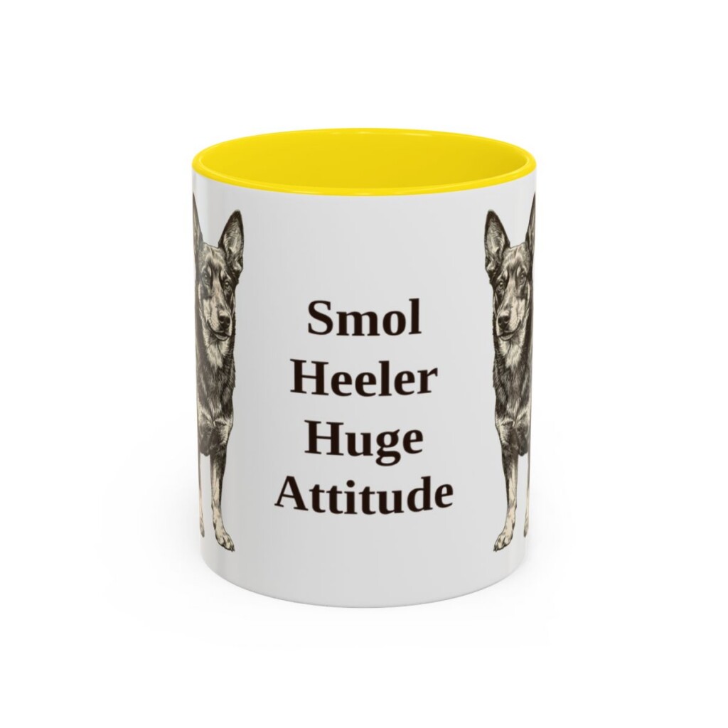 11oz Funny Lancashire Heeler Mug, Yellow, front view