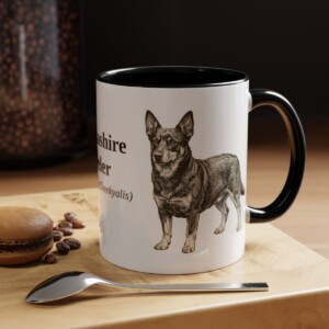 11oz Lancashire Heeler Latin Mug, Black, lifestyle photo