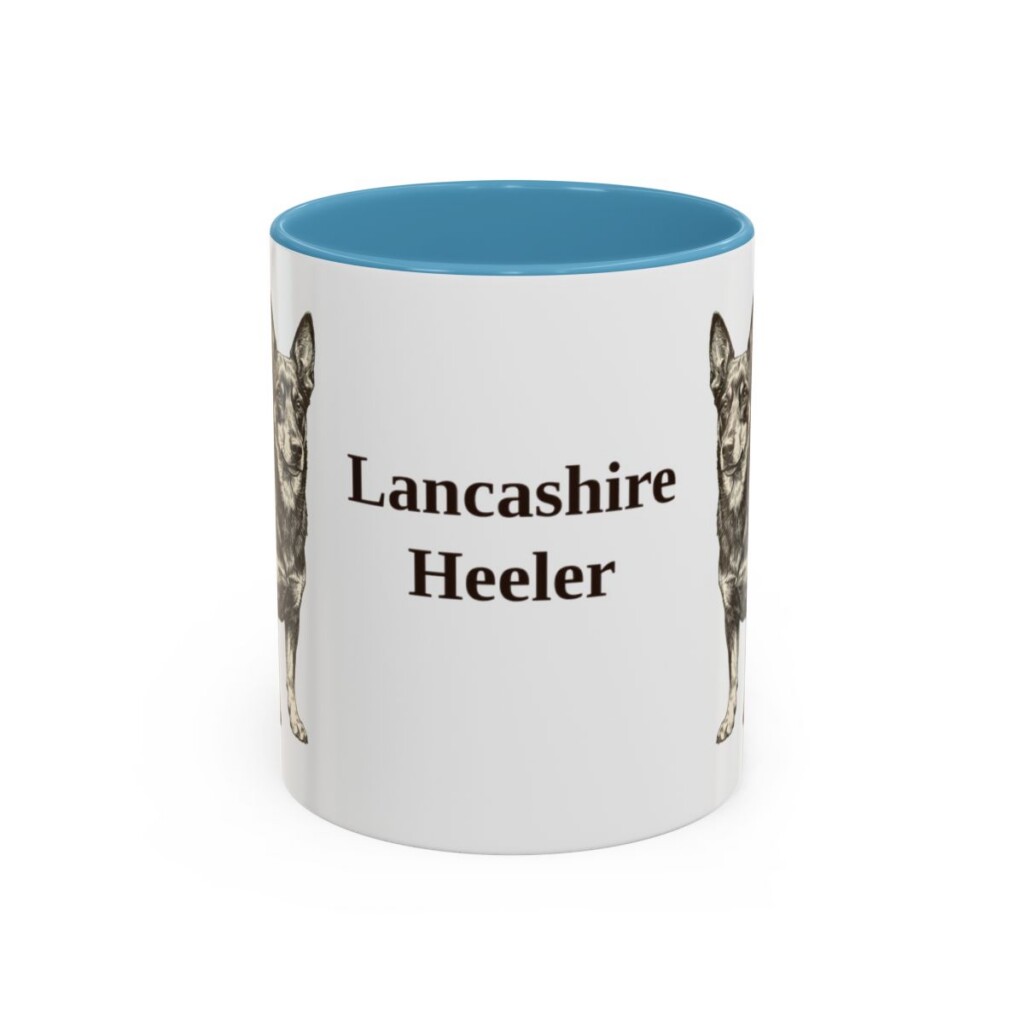 11oz Lancashire Heeler Mug, Light Blue, front view