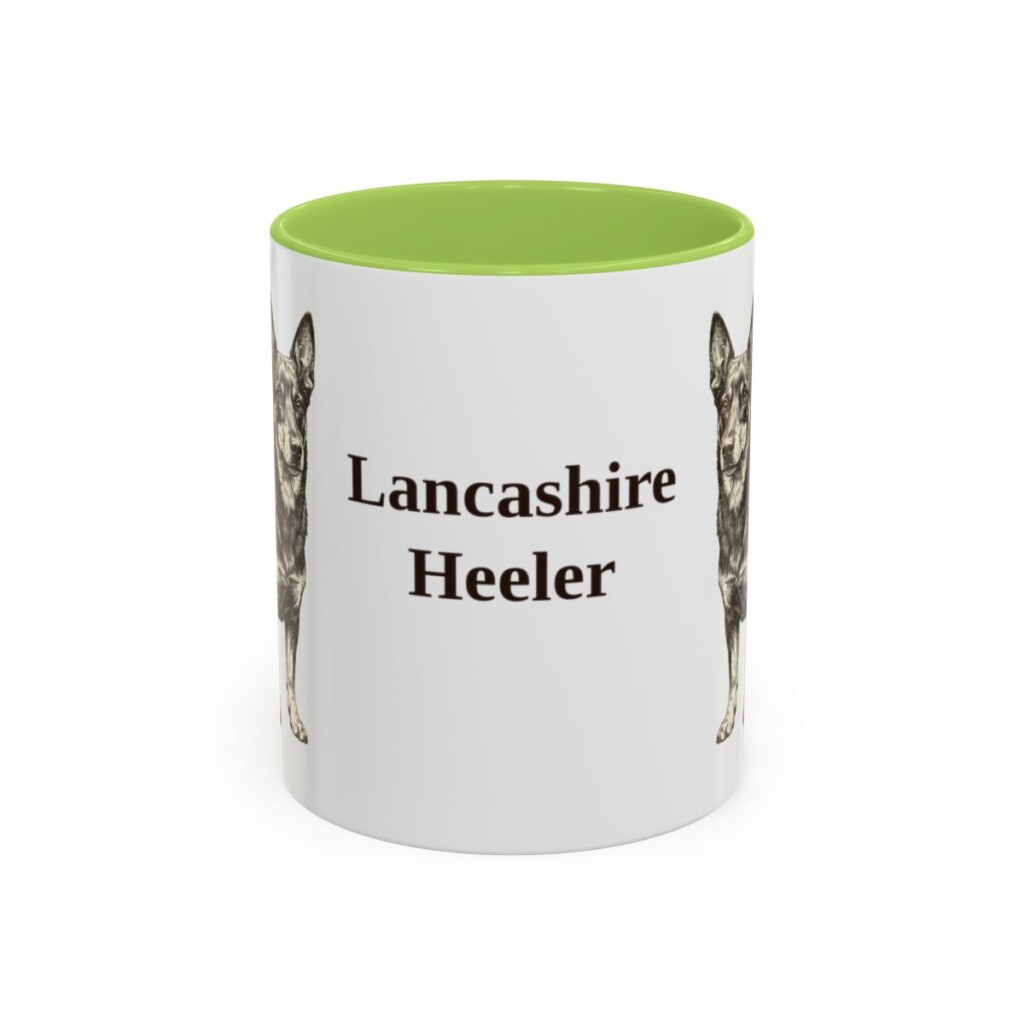 11oz Lancashire Heeler Mug, Light Green, front view
