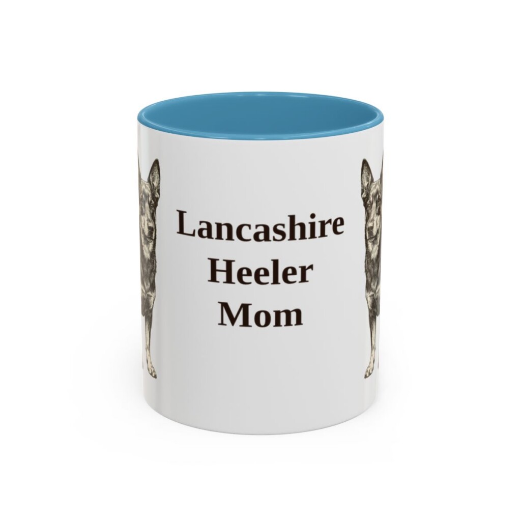 11oz Lancashire Heeler Dog Mom Mug, Light Blue, front view