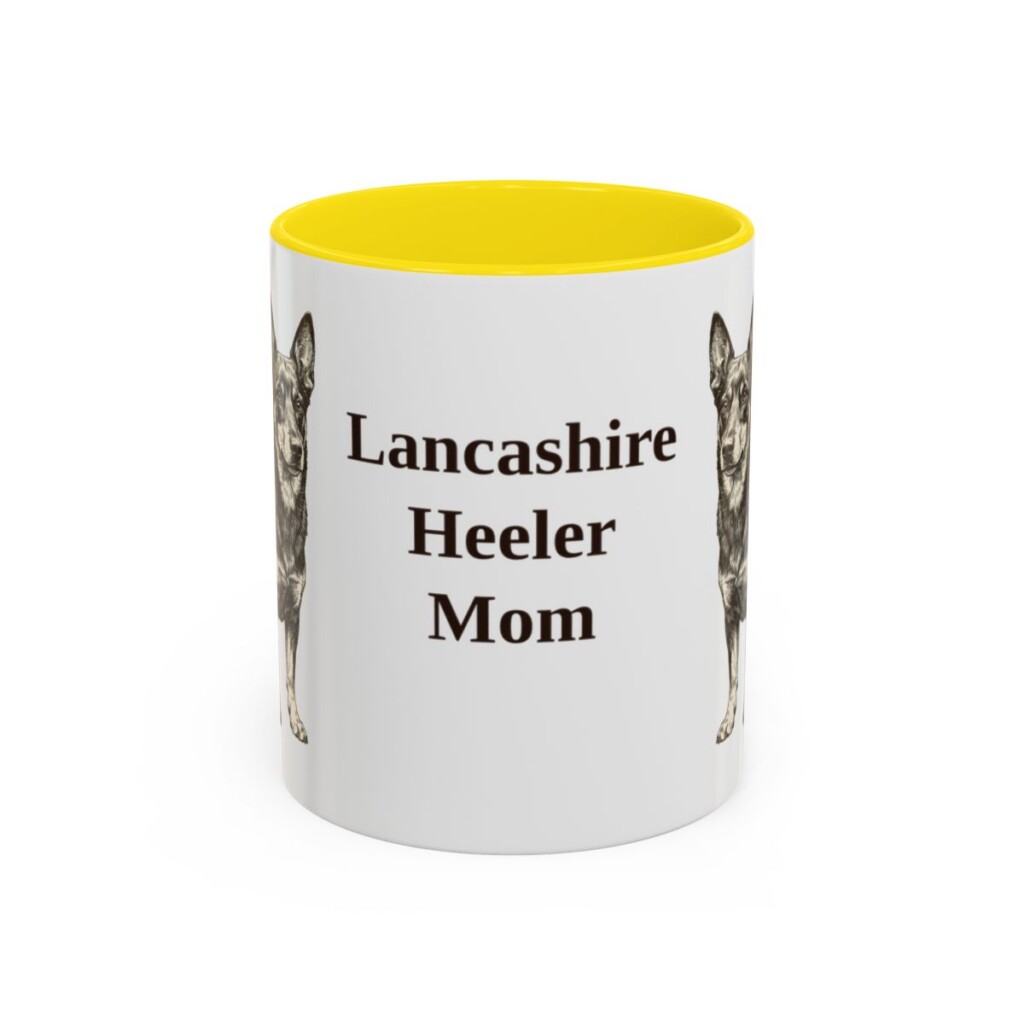 11oz Lancashire Heeler Dog Mom Mug, Yellow, front view