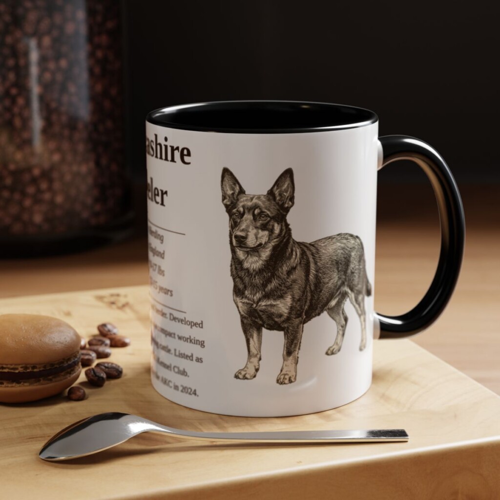 11oz Lancashire Heeler Mug, Black, lifestyle photo
