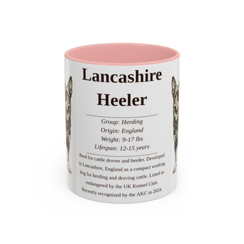 11oz Lancashire Heeler Mug, Pink, front view