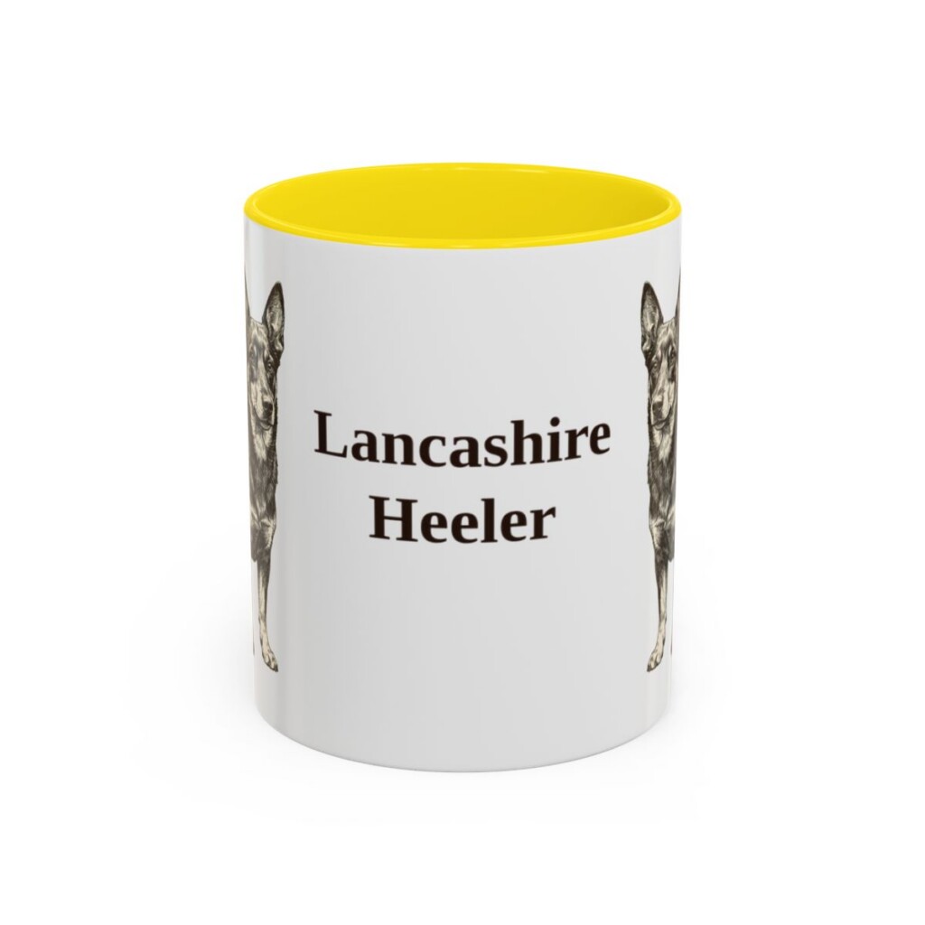 11oz Lancashire Heeler Mug, Yellow, front view
