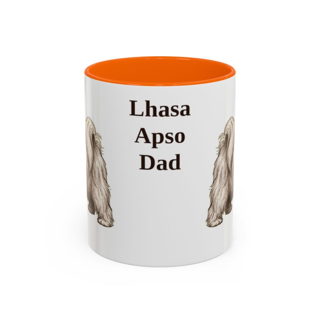11oz Lhasa Apso Dog Dad Mug, Orange, front view