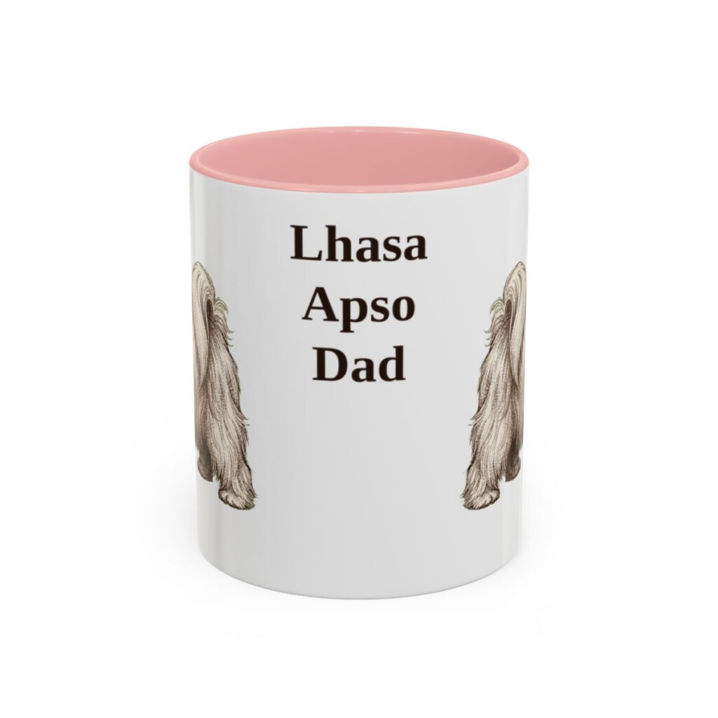 11oz Lhasa Apso Dog Dad Mug, Pink, front view