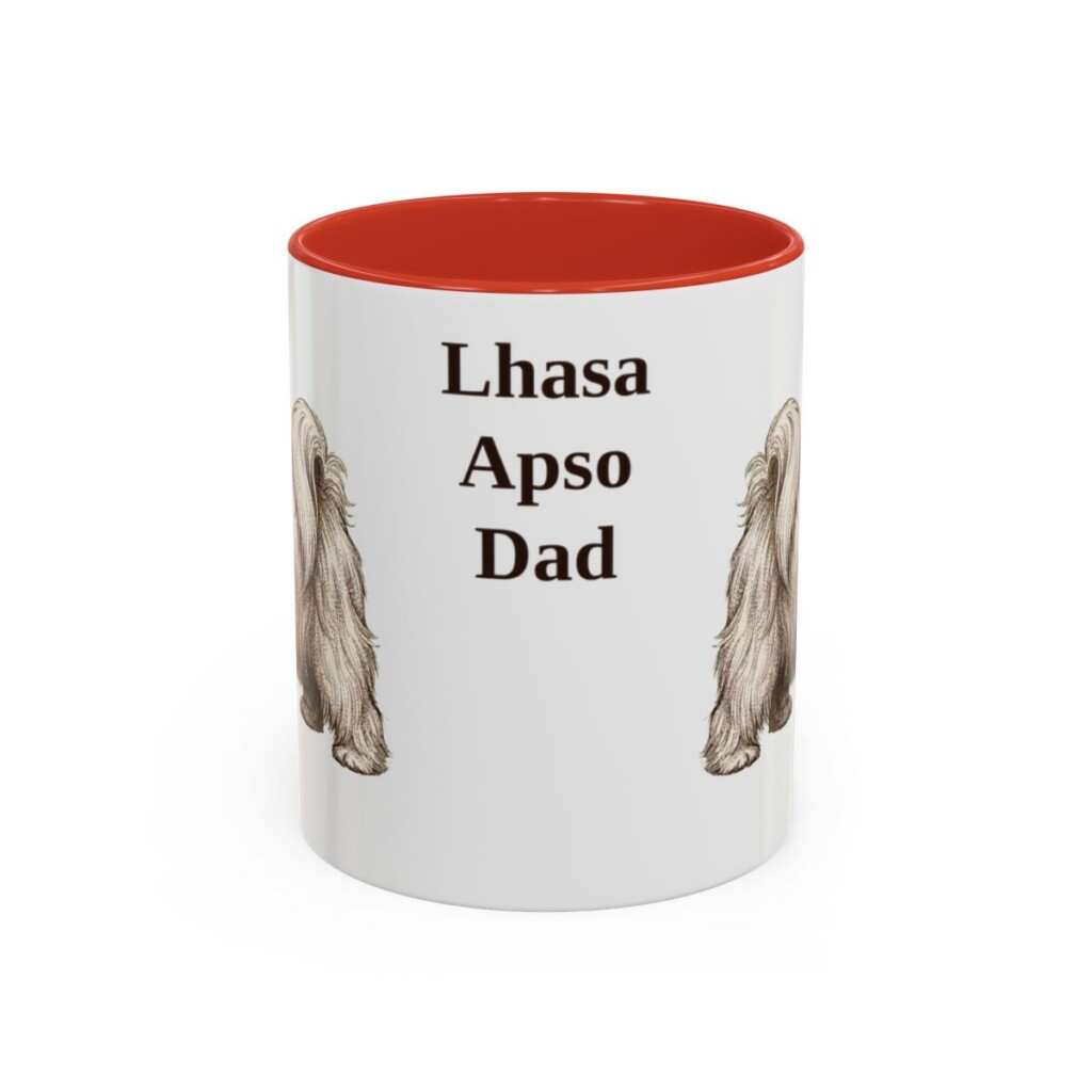 11oz Lhasa Apso Dog Dad Mug, Red, front view