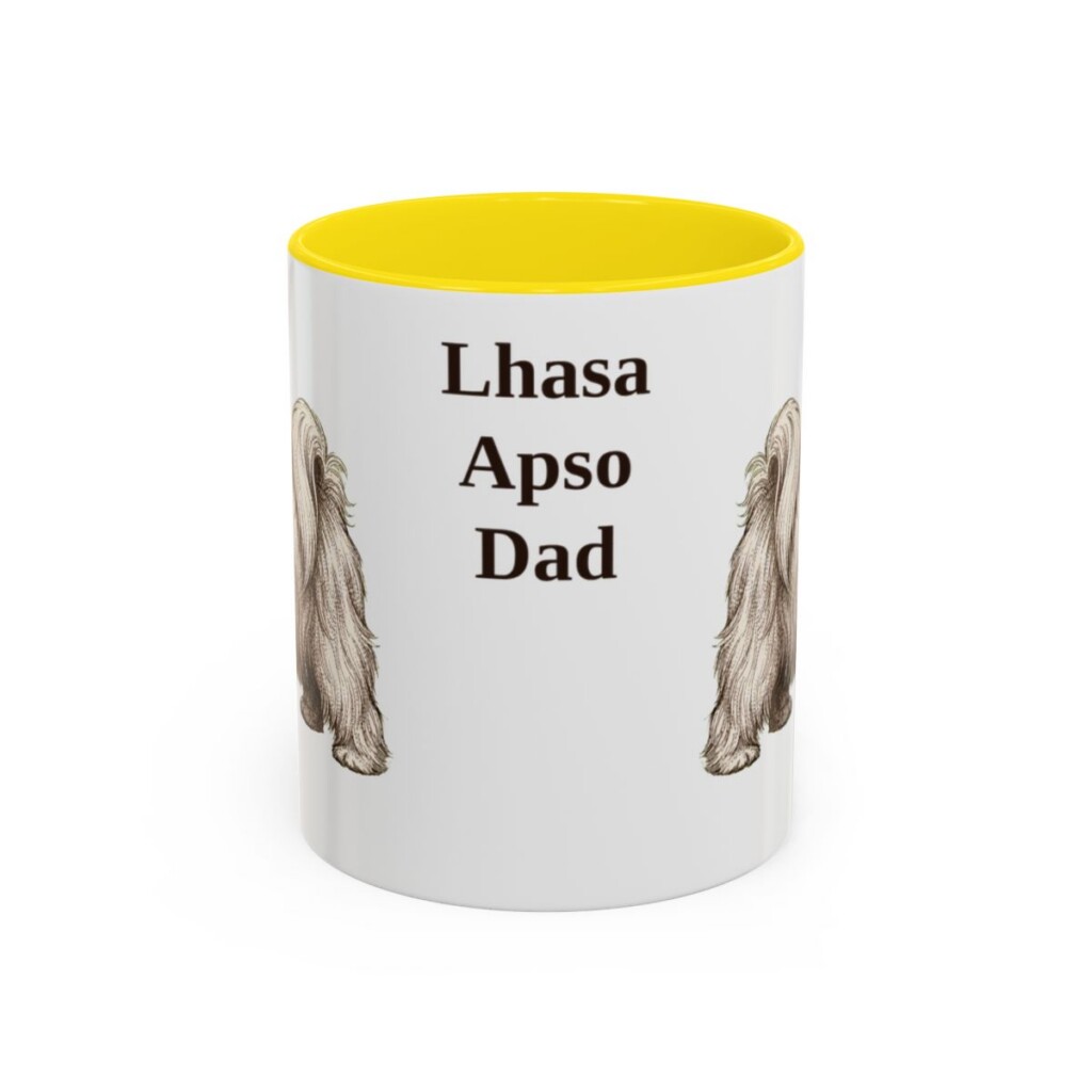 11oz Lhasa Apso Dog Dad Mug, Yellow, front view