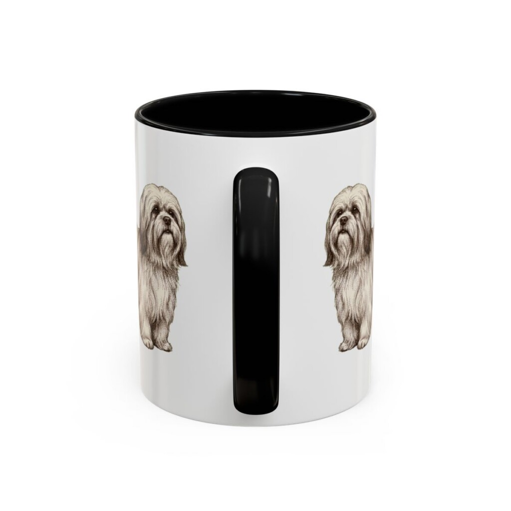 11oz Lhasa Apso Latin Mug, Black, back view