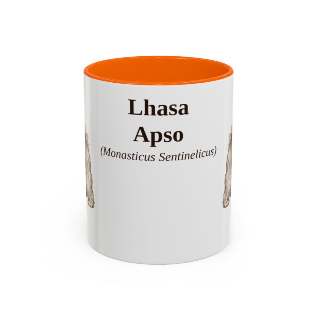 11oz Lhasa Apso Latin Mug, Orange, front view