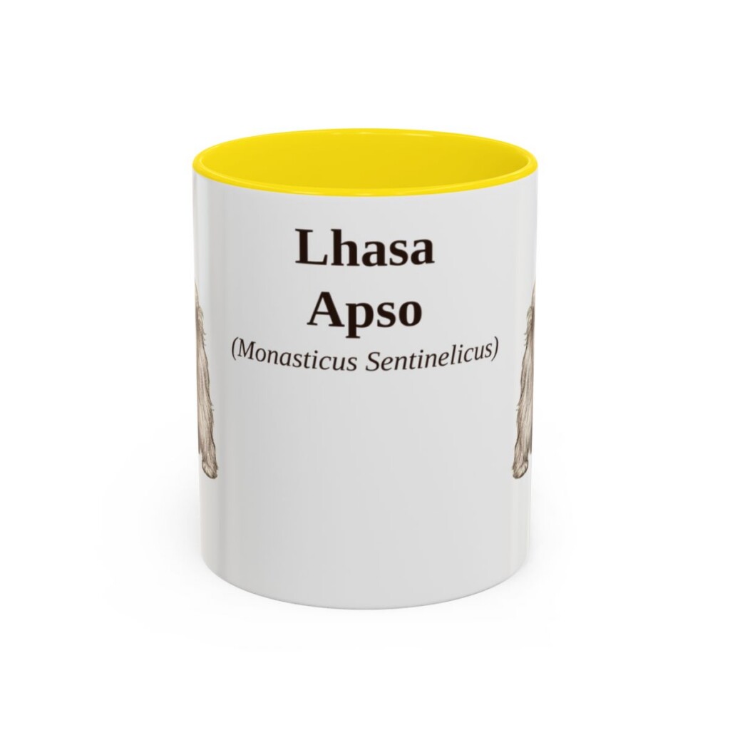 11oz Lhasa Apso Latin Mug, Yellow, front view