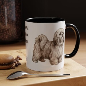 11oz Lhasa Apso Dog Mom Mug, Black, lifestyle photo