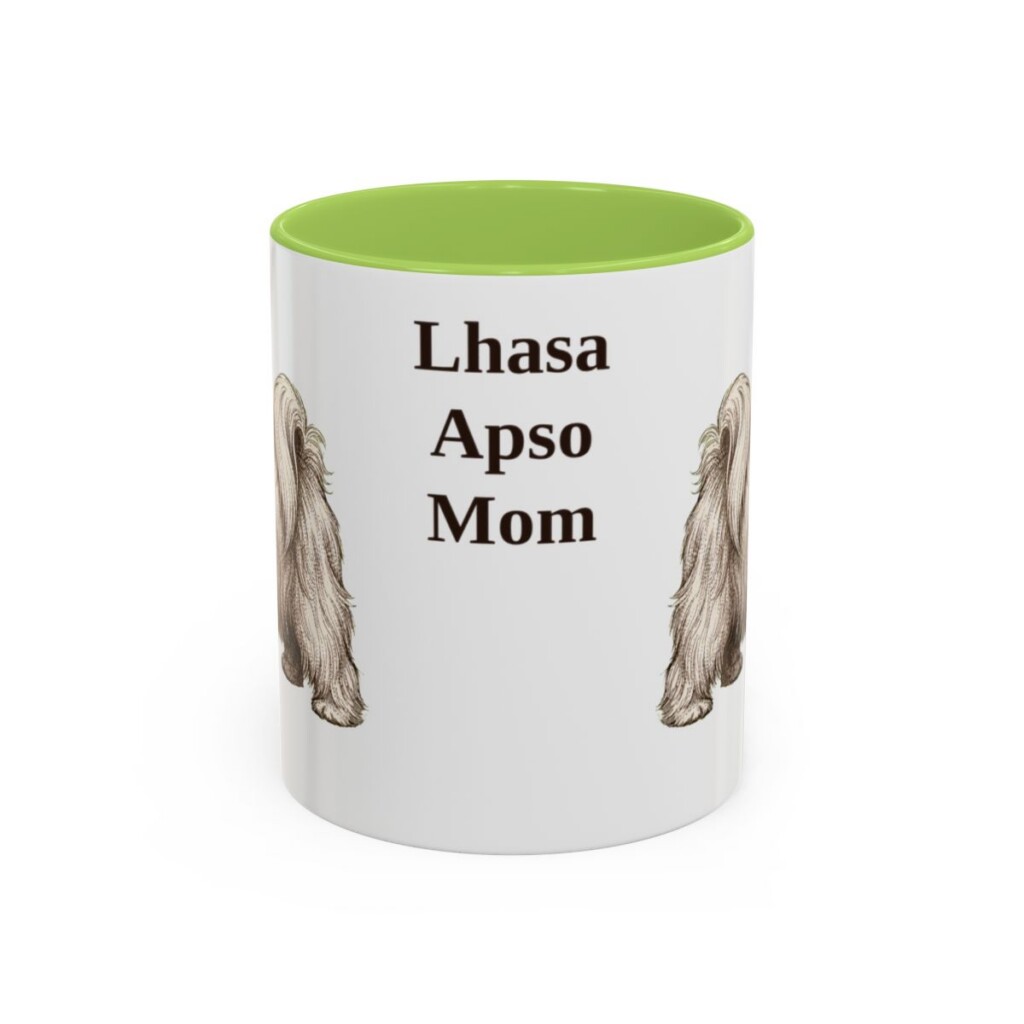 11oz-lhasa-apso-mug-mom-light-green 11oz Lhasa Apso Dog Mom Mug, Light Green, front view