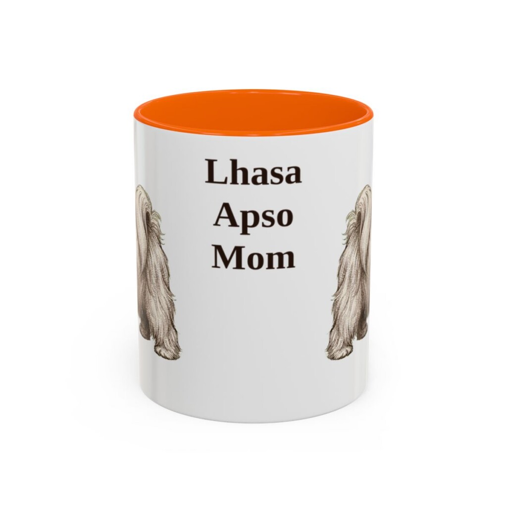 11oz-lhasa-apso-mug-mom-orange 11oz Lhasa Apso Dog Mom Mug, Orange, front view