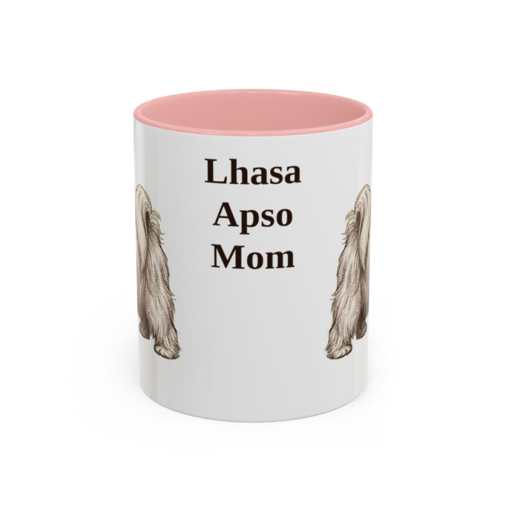 11oz-lhasa-apso-mug-mom-pink 11oz Lhasa Apso Dog Mom Mug, Pink, front view
