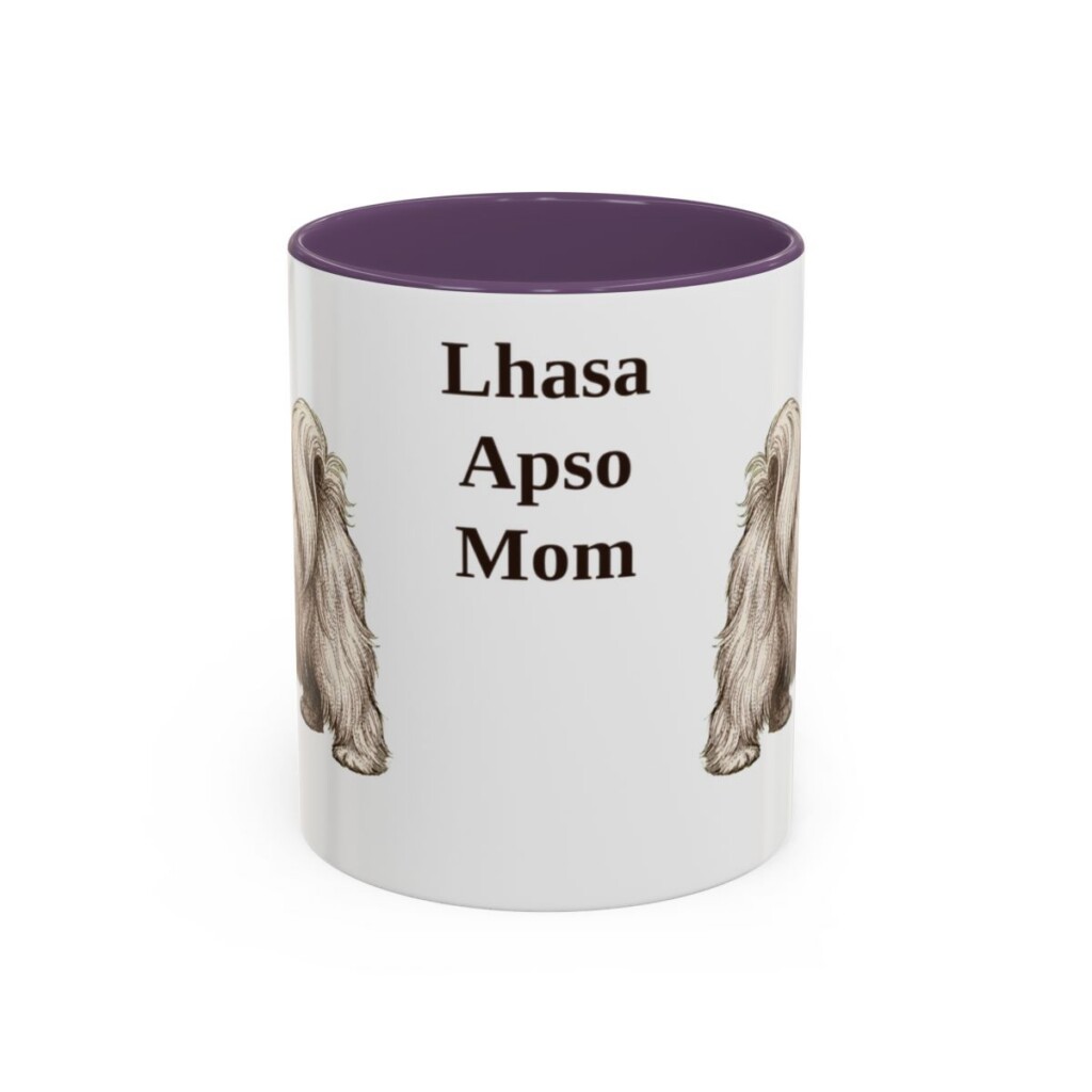 11oz-lhasa-apso-mug-mom-purple 11oz Lhasa Apso Dog Mom Mug, Purple, front view