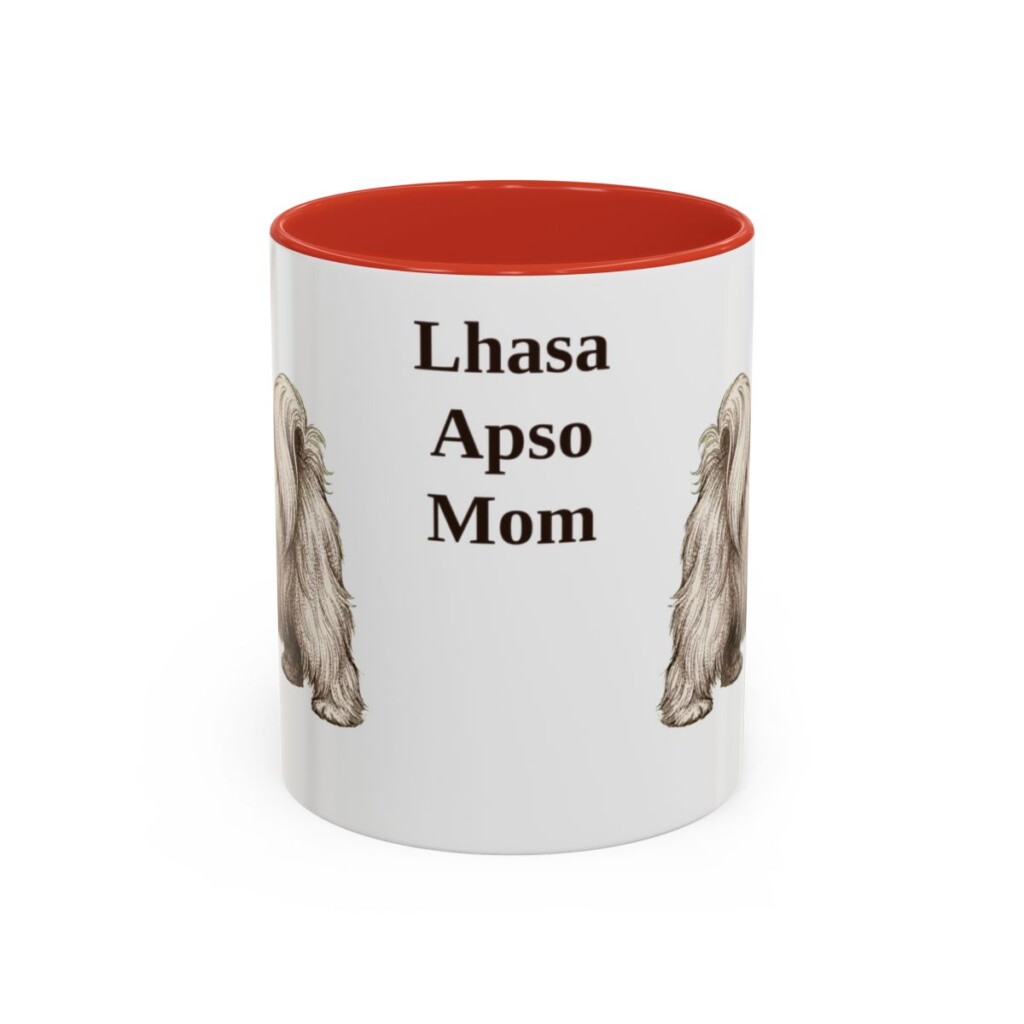 11oz-lhasa-apso-mug-mom-red 11oz Lhasa Apso Dog Mom Mug, Red, front view