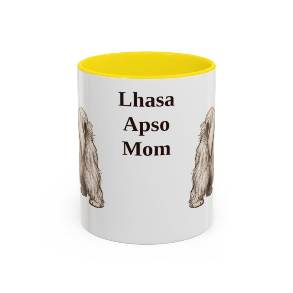 11oz-lhasa-apso-mug-mom-yellow 11oz Lhasa Apso Dog Mom Mug, Yellow, front view