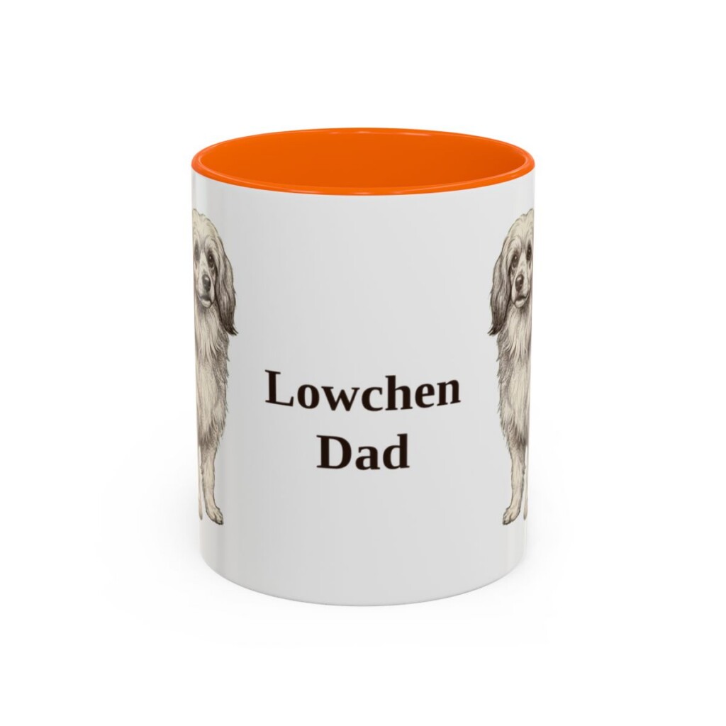 11oz Lowchen Dog Dad Mug, Orange, front view