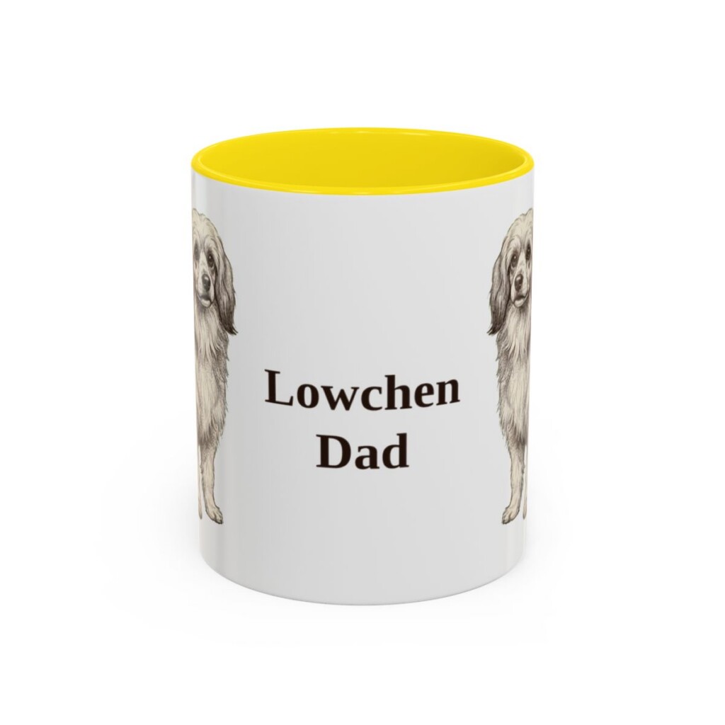 11oz Lowchen Dog Dad Mug, Yellow, front view