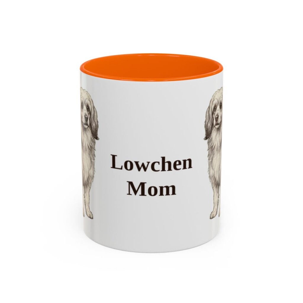 11oz Lowchen Dog Mom Mug, Orange, front view