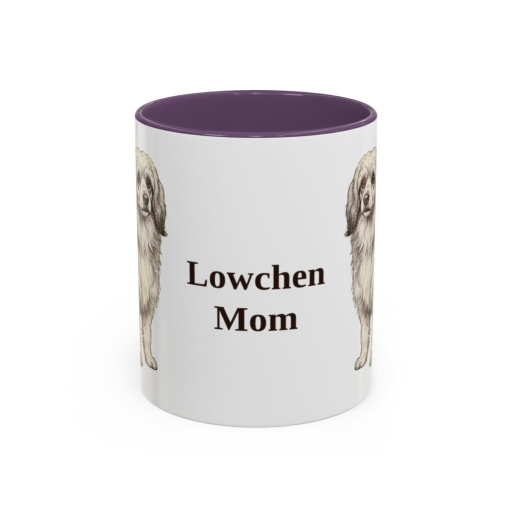 11oz Lowchen Dog Mom Mug, Purple, front view