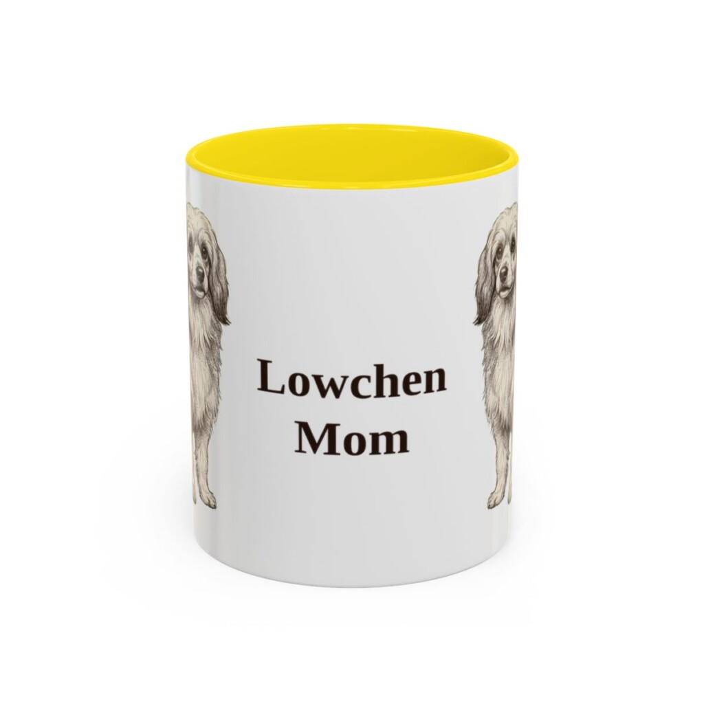 11oz Lowchen Dog Mom Mug, Yellow, front view