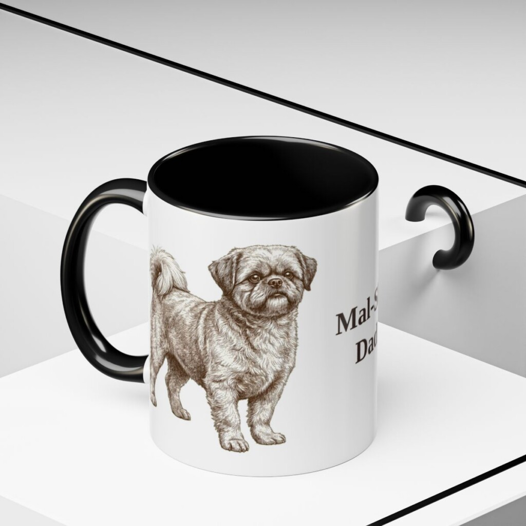 11oz Mal-Shi Dog Dad Mug, Black, lifestyle photo