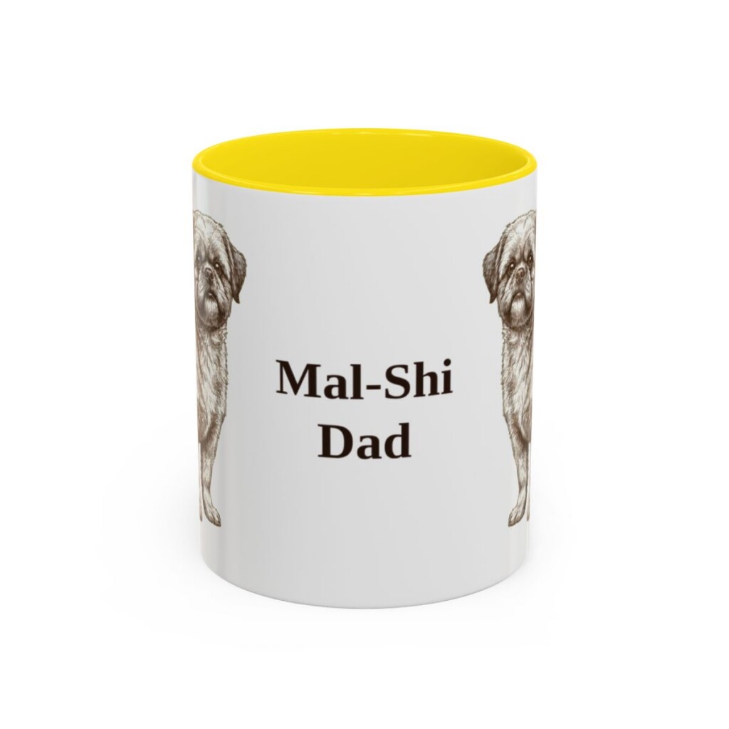 11oz Mal-Shi Dog Dad Mug, Yellow, front view