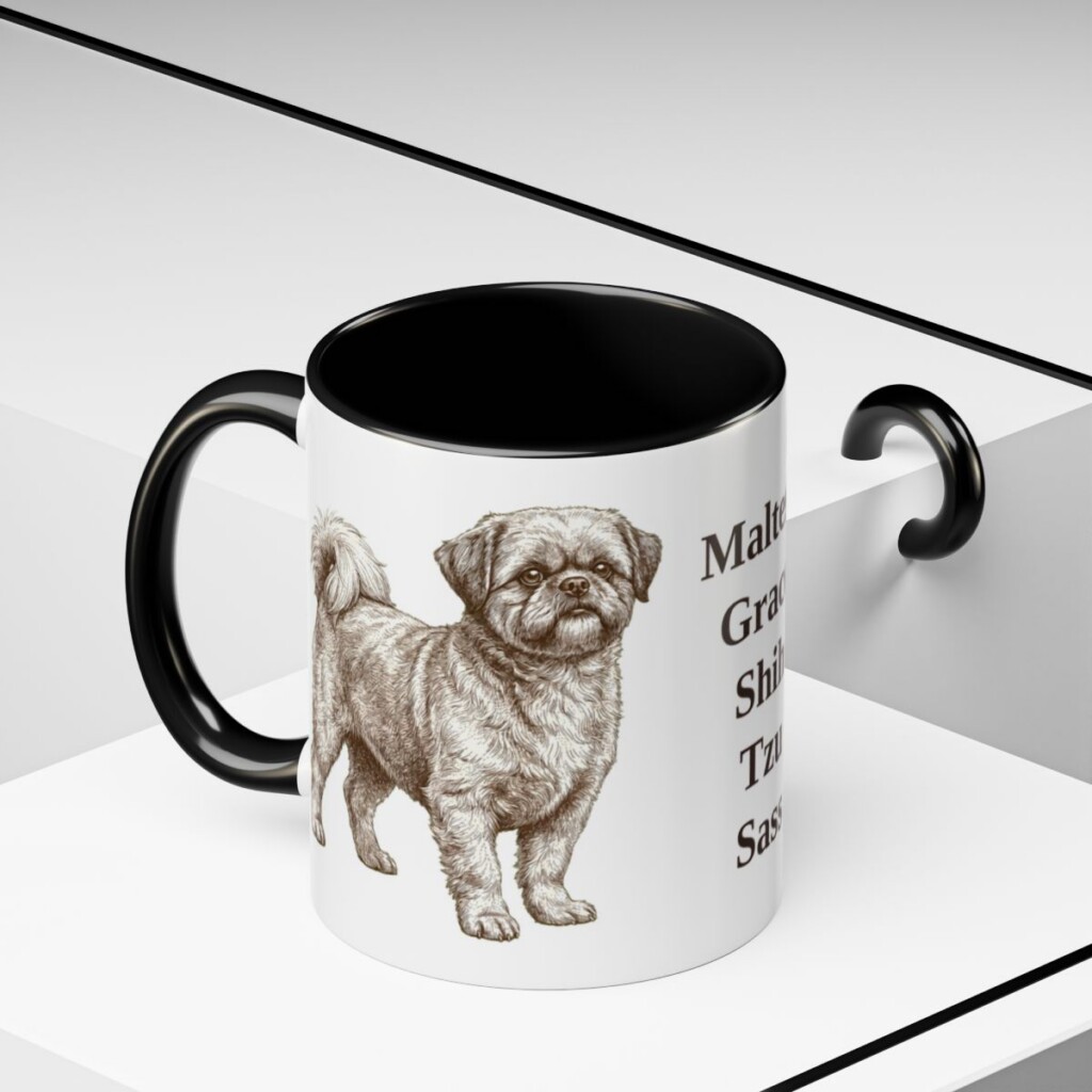 11oz Funny Mal-Shi Mug, Black, lifestyle photo
