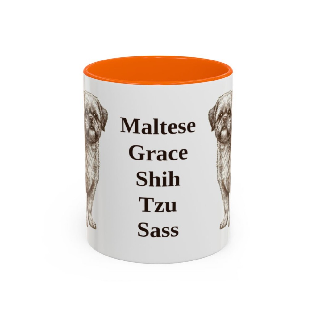 11oz Funny Mal-Shi Mug, Orange, front view