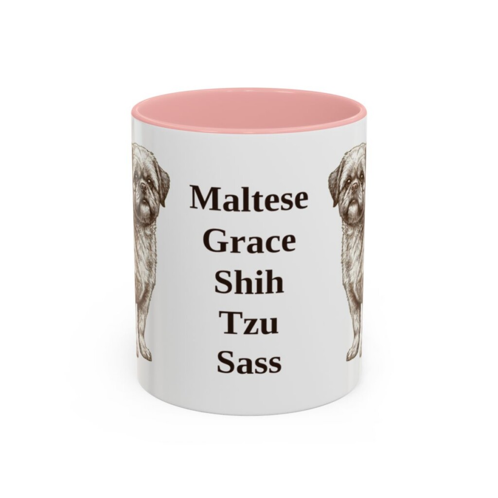 11oz Funny Mal-Shi Mug, Pink, front view