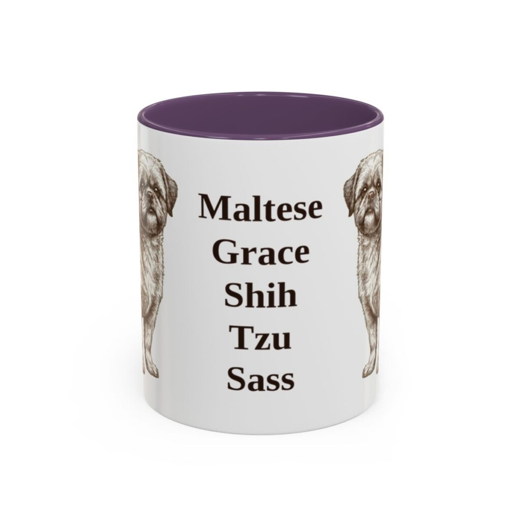 11oz Funny Mal-Shi Mug, Purple, front view
