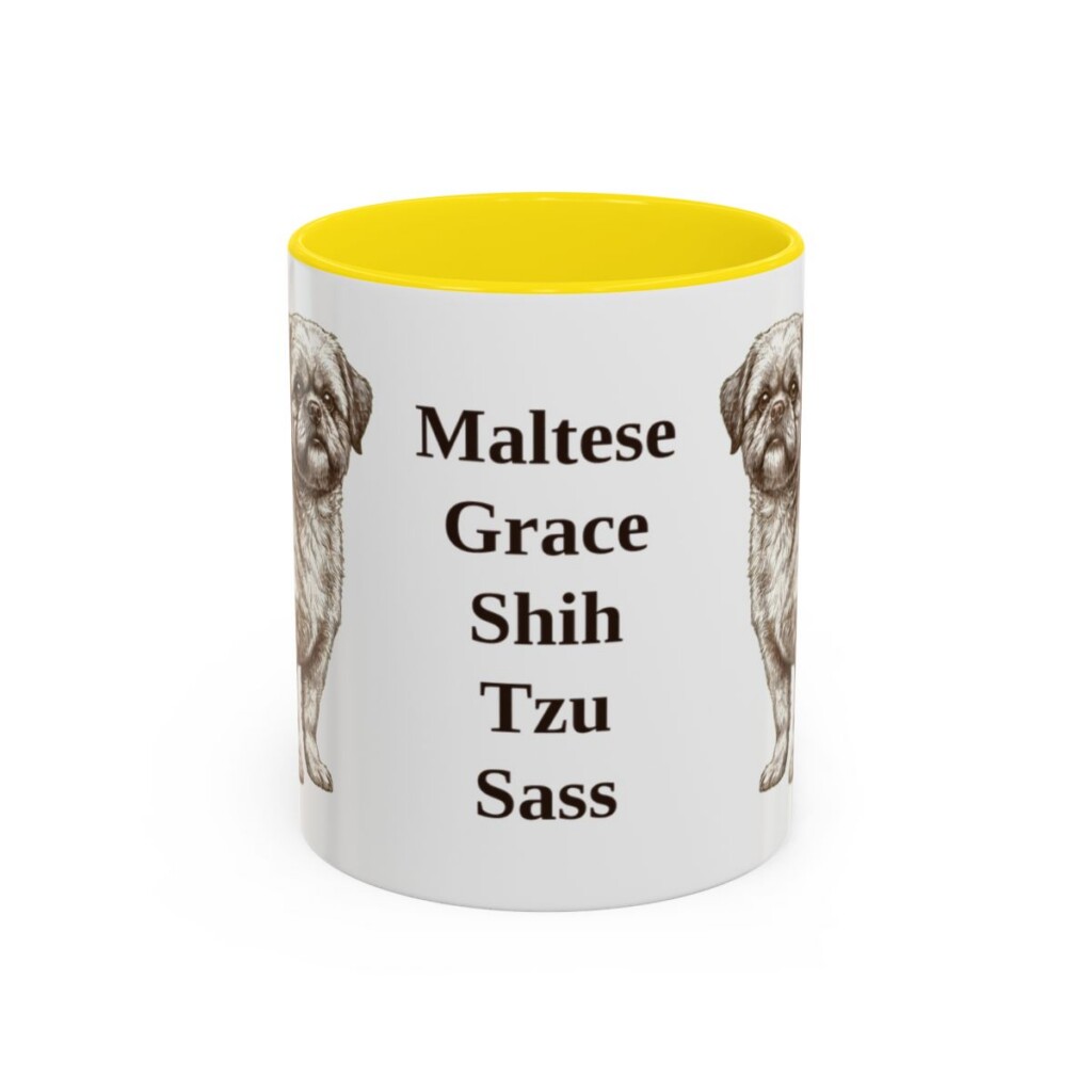 11oz Funny Mal-Shi Mug, Yellow, front view