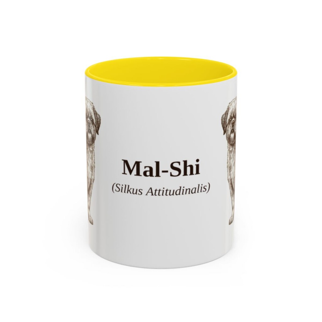 11oz Mal-Shi Latin Mug, Yellow, front view