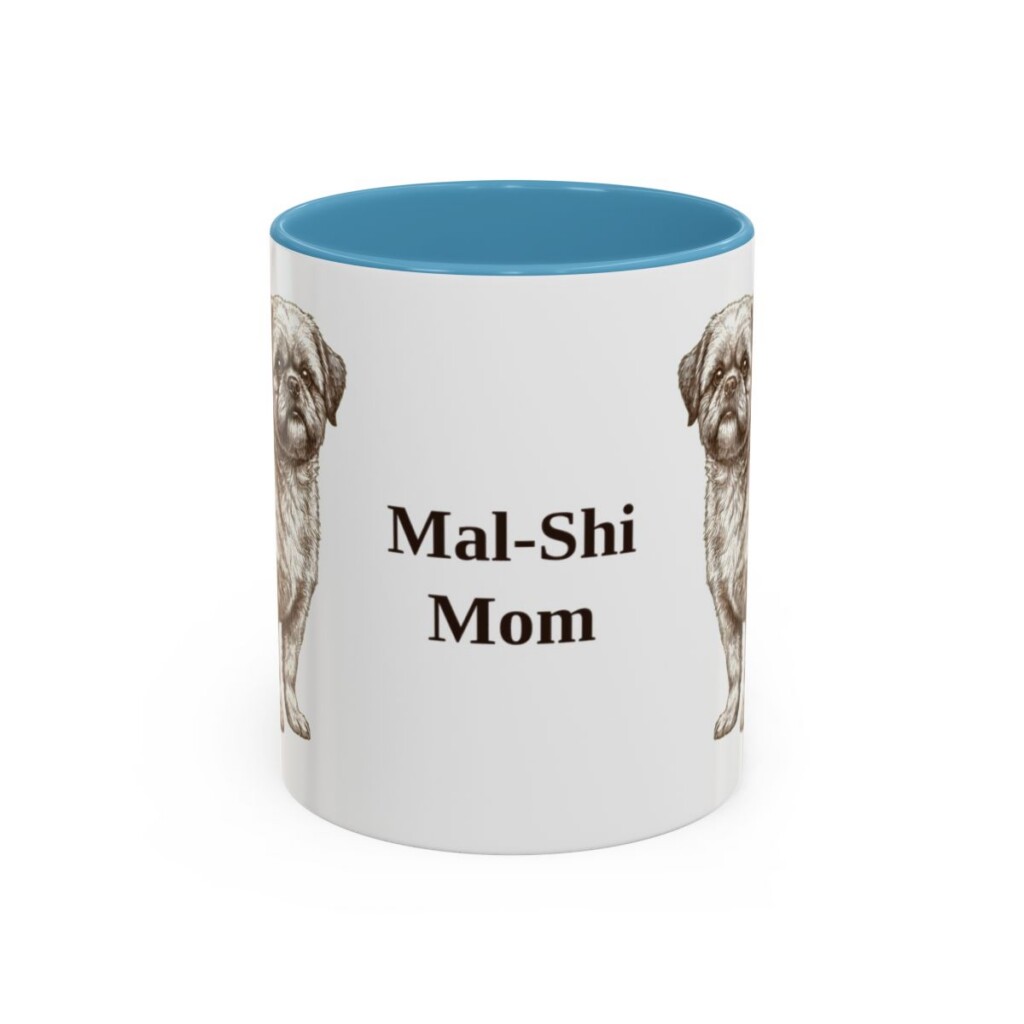 11oz Mal-Shi Dog Mom Mug, Light Blue, front view