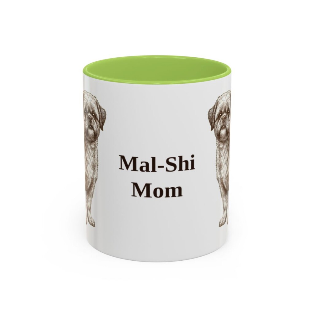 11oz Mal-Shi Dog Mom Mug, Light Green, front view