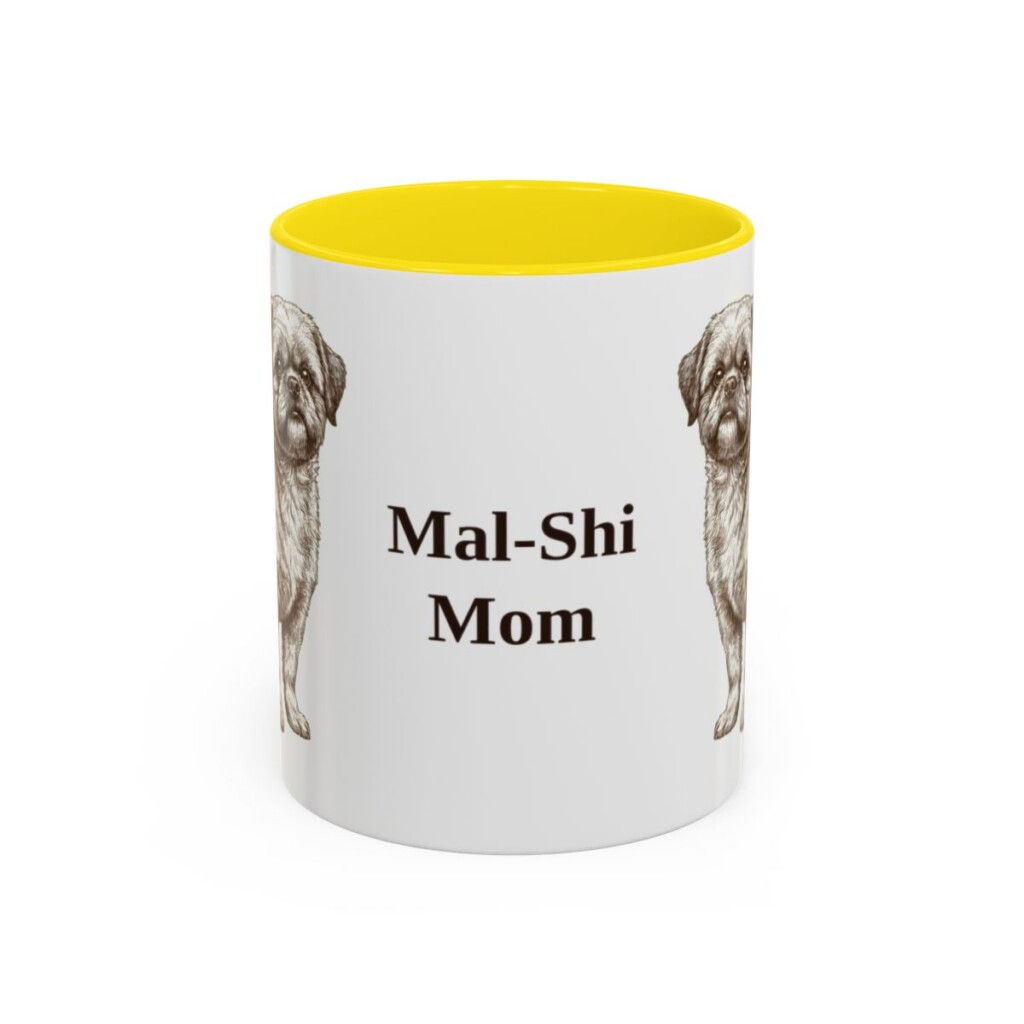 11oz Mal-Shi Dog Mom Mug, Yellow, front view