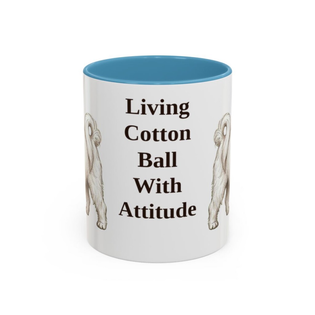 11oz Funny Maltese Mug, Light Blue, front view