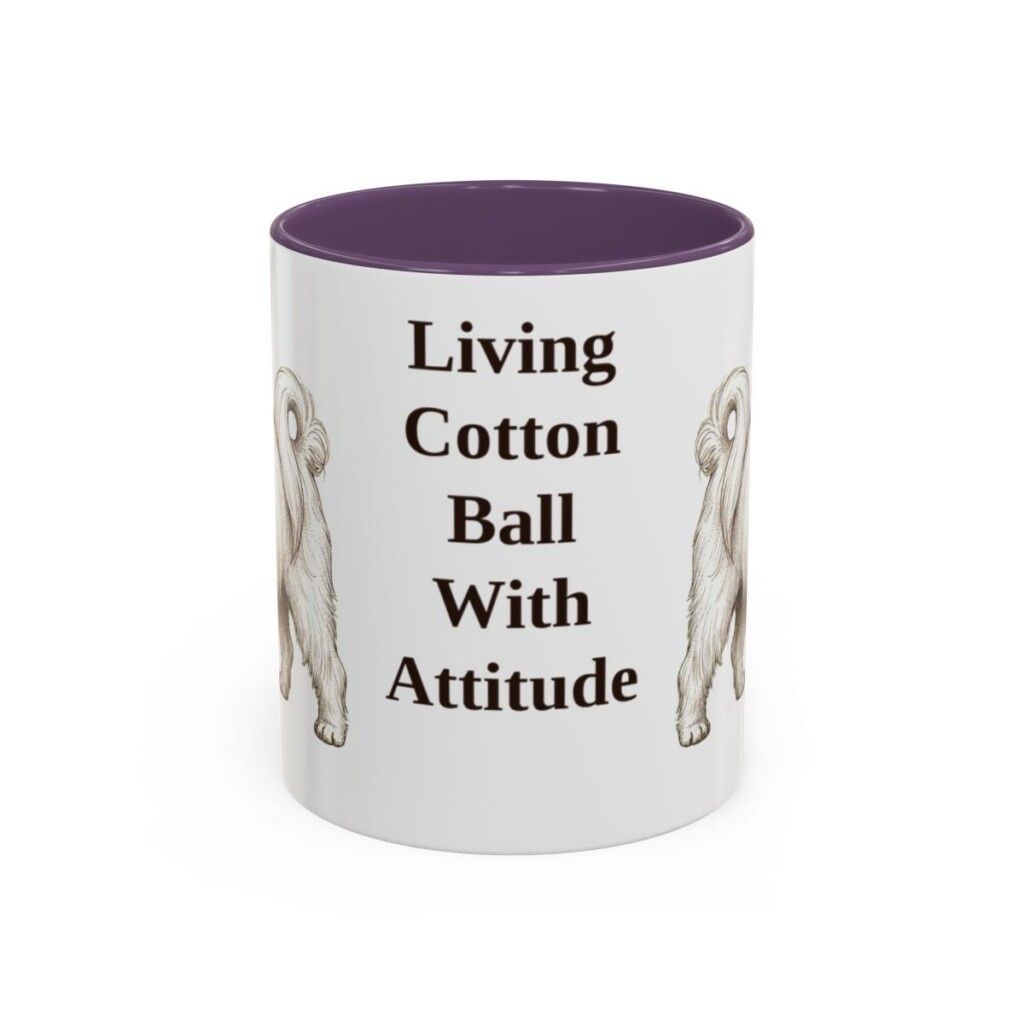 11oz Funny Maltese Mug, Purple, front view