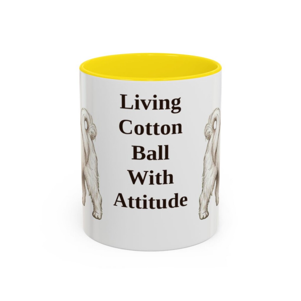 11oz Funny Maltese Mug, Yellow, front view