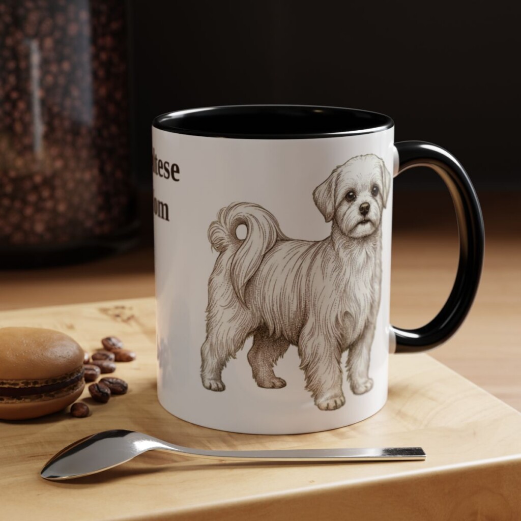 11oz Maltese Dog Mom Mug, Black, lifestyle photo